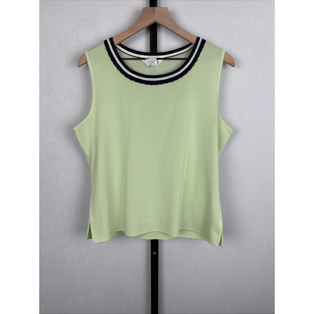 Exclusively Misook Contrast Trim Tank Top Shell Women's XL Lime Green Knit Layer
